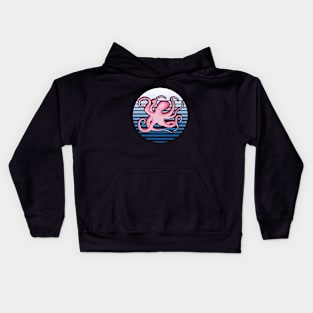 Retro Pink Octopus Graphic Design Kids Hoodie